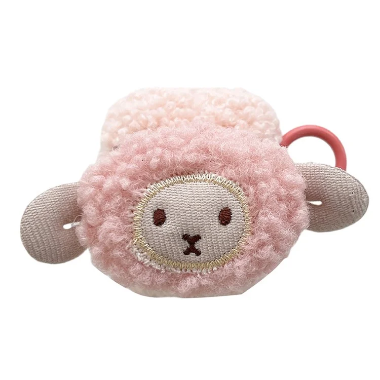 Para Apple AirPods Con Caso de Carga (2016) /(2019) / AirPods Con Caja de Carga Inalámbrica (2019) Linda Decoración de Ovejas Case de Auriculares Fluff TPU Auricador Anti-drop Cover With Ann Buckle - Rosa
