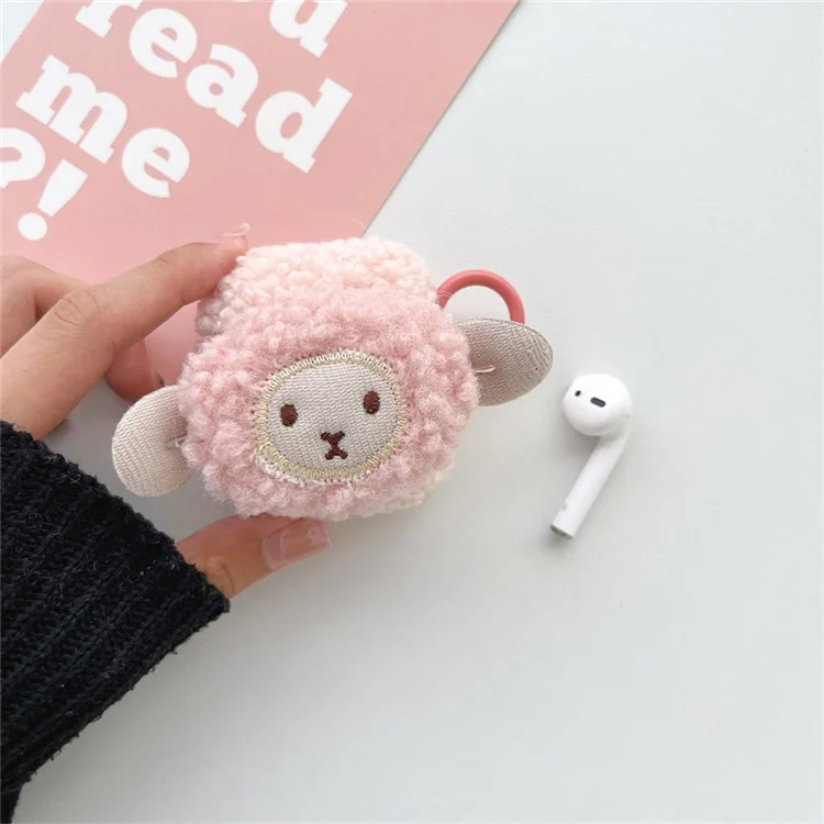 Para Apple AirPods Con Caso de Carga (2016) /(2019) / AirPods Con Caja de Carga Inalámbrica (2019) Linda Decoración de Ovejas Case de Auriculares Fluff TPU Auricador Anti-drop Cover With Ann Buckle - Rosa
