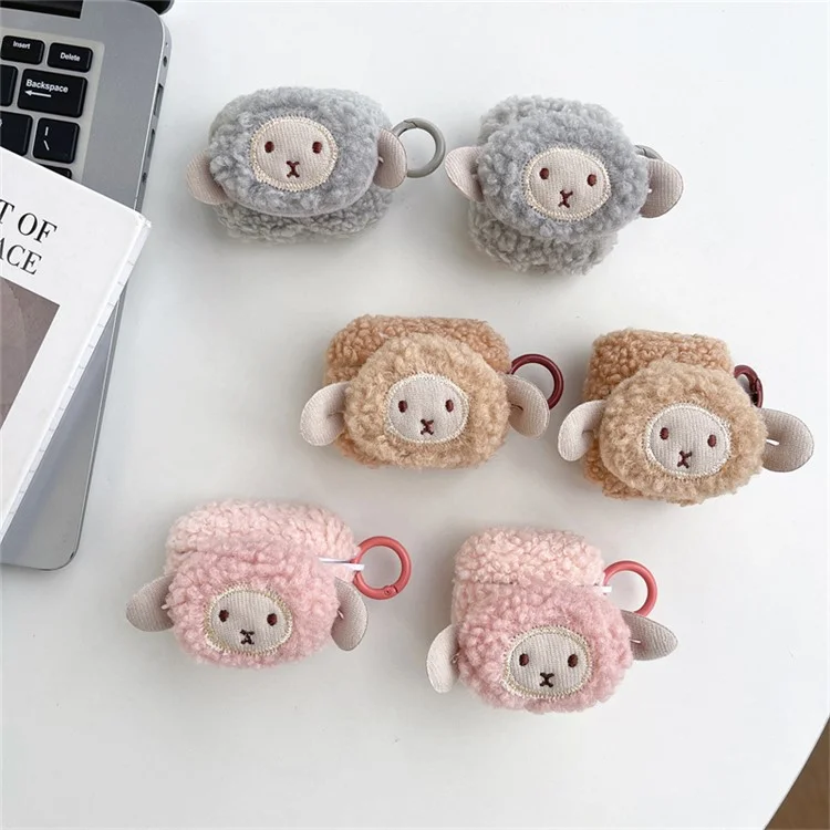 Para Apple AirPods Con Caso de Carga (2016) /(2019) / AirPods Con Caja de Carga Inalámbrica (2019) Linda Decoración de Ovejas Case de Auriculares Fluff TPU Auricador Anti-drop Cover With Ann Buckle - Rosa