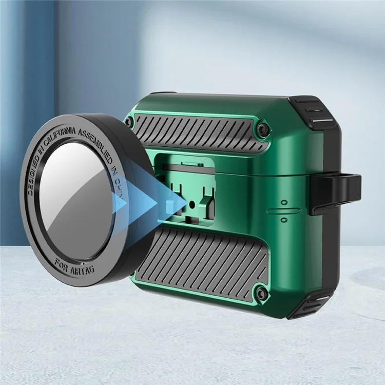 2 in 1 Protective Case for AirPods Pro (Gen 2) (USB-C) / Pro 2 AirTag Anti-Drop Cover Auto Spring Opening Bluetooth-compatible Earbuds Shockproof Case with Hook - Green
