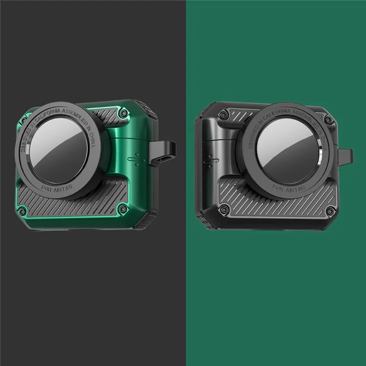 2 in 1 Protective Case for AirPods Pro (Gen 2) (USB-C) / Pro 2 AirTag Anti-Drop Cover Auto Spring Opening Bluetooth-compatible Earbuds Shockproof Case with Hook - Green