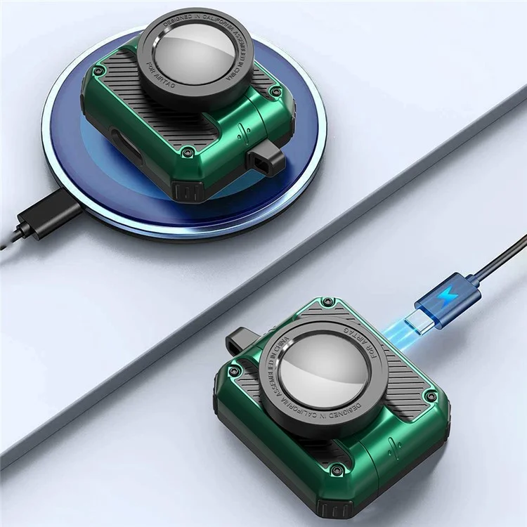 2 in 1 Protective Case for AirPods Pro (Gen 2) (USB-C) / Pro 2 AirTag Anti-Drop Cover Auto Spring Opening Bluetooth-compatible Earbuds Shockproof Case with Hook - Green
