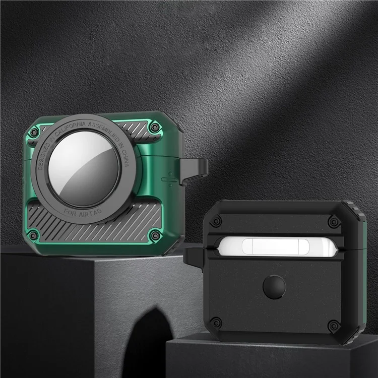 2 in 1 Protective Case for AirPods Pro (Gen 2) (USB-C) / Pro 2 AirTag Anti-Drop Cover Auto Spring Opening Bluetooth-compatible Earbuds Shockproof Case with Hook - Green