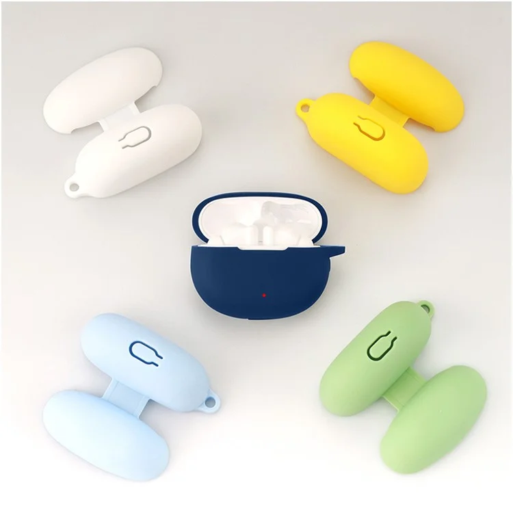 For Honor Earbuds 3i Bluetooth-compatible Earphone Silicone Case Earbud Charging Box Anti-drop Cover with Anti-loss Buckle - Sky Blue