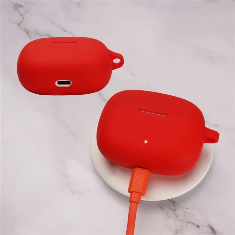 Pour JBL WAVE BEAM Écouteur Bluetooth Étui de protection en silicone Anti-rayures Anti-chute Couvercle avec boucle anti-perte - Rouge