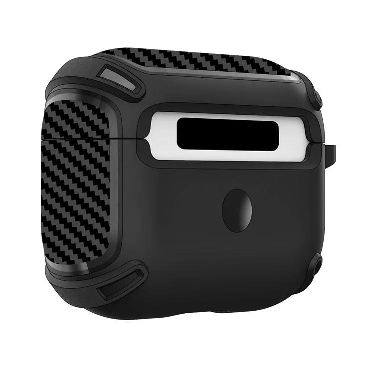 Serie QUAD Element per Apple AirPods 3 Custodia per auricolari in fibra di carbonio Texture Custodia protettiva in TPU morbido resistente agli urti con portachiavi - Nero