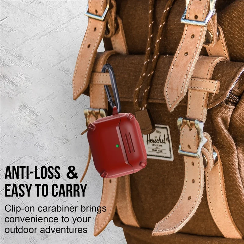 QUAD Element Series For Apple AirPods 3 Carbon Fiber Texture Earphone Case Soft TPU Full-Body Shockproof Cover with Keychain - Red