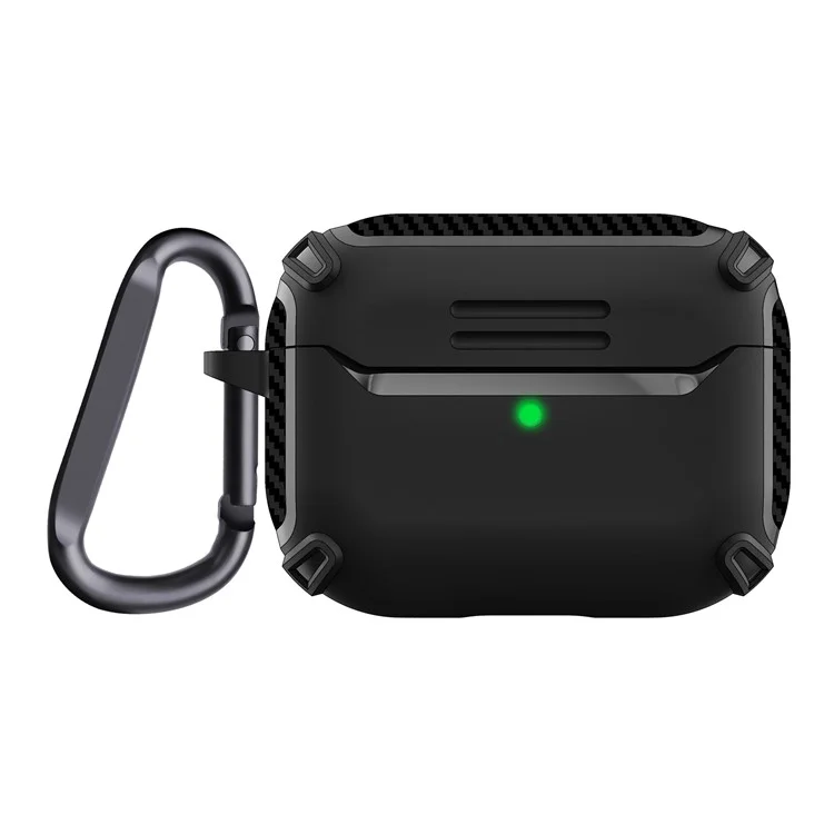 QUAD Element Series For AirPods Pro 2 Soft TPU Skin Cover Carbon Fiber Texture Anti-Slip Earphone Case with Keychain - Black