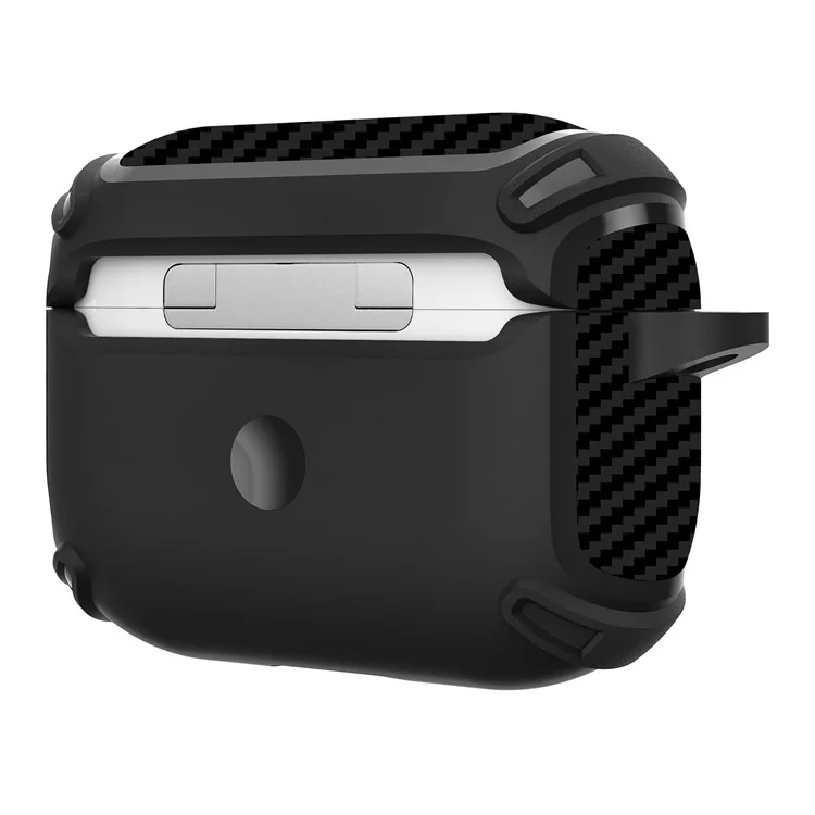 QUAD Element Series For AirPods Pro 2 Soft TPU Skin Cover Carbon Fiber Texture Anti-Slip Earphone Case with Keychain - Black