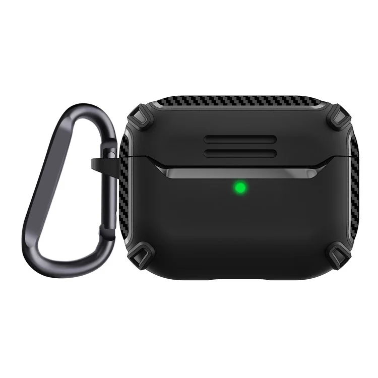 QUAD Element Series For Apple AirPods Pro Smooth TPU Protective Case Carbon Fiber Texture Scratch-Resistant Cover with Keychain - Black
