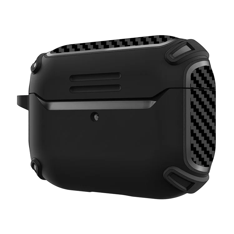 QUAD Element Series For Apple AirPods Pro Smooth TPU Protective Case Carbon Fiber Texture Scratch-Resistant Cover with Keychain - Black