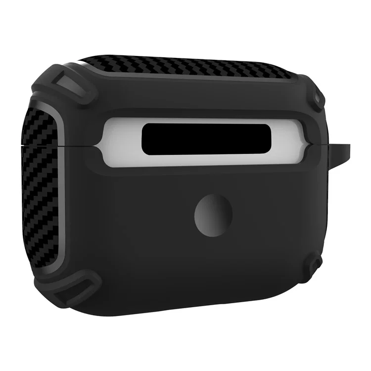 QUAD Element Series For Apple AirPods Pro Smooth TPU Protective Case Carbon Fiber Texture Scratch-Resistant Cover with Keychain - Black