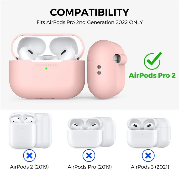 AHASTYLE PT187-G Shockproof Silicone Case for Apple AirPods Pro 2 Earphone Charging Bin Drop Protection Cover with Carrying Loop Strap - Pink
