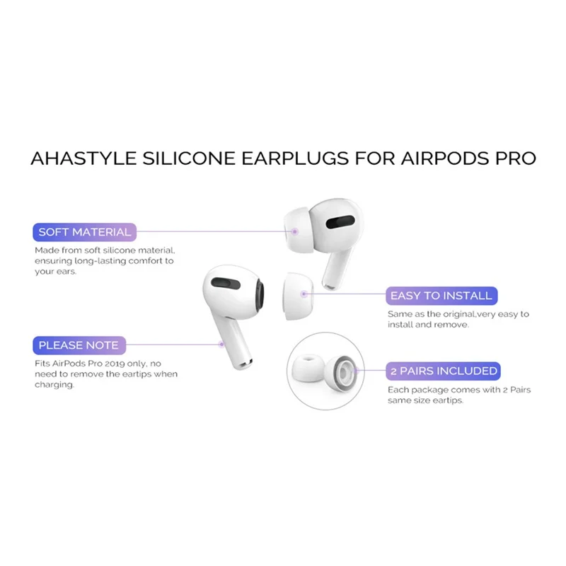 AHASTYLE PT99-PRO-1 3 Pairs for Apple AirPods Pro 2/AirPods Pro S+M+L Bluetooth-compatible Earphone Tips Silicone Ear Caps - Black