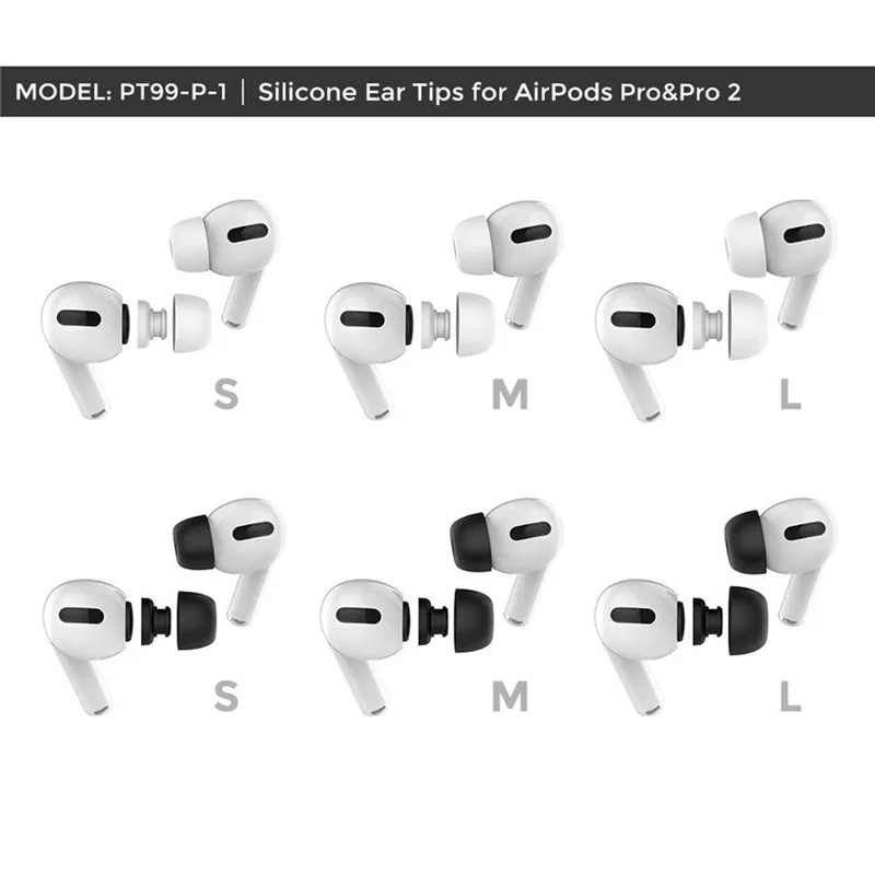 AHASTYLE PT99-PRO-1 3 Pairs for Apple AirPods Pro 2/AirPods Pro S+M+L Bluetooth-compatible Earphone Tips Silicone Ear Caps - Black