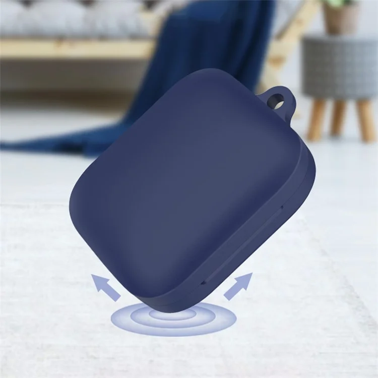 For OnePlus Buds Pro 2 TWS Wireless Bluetooth-compatible Earphones Charging Box Soft Silicone Cover with Anti-lost Buckle - Midnight Blue