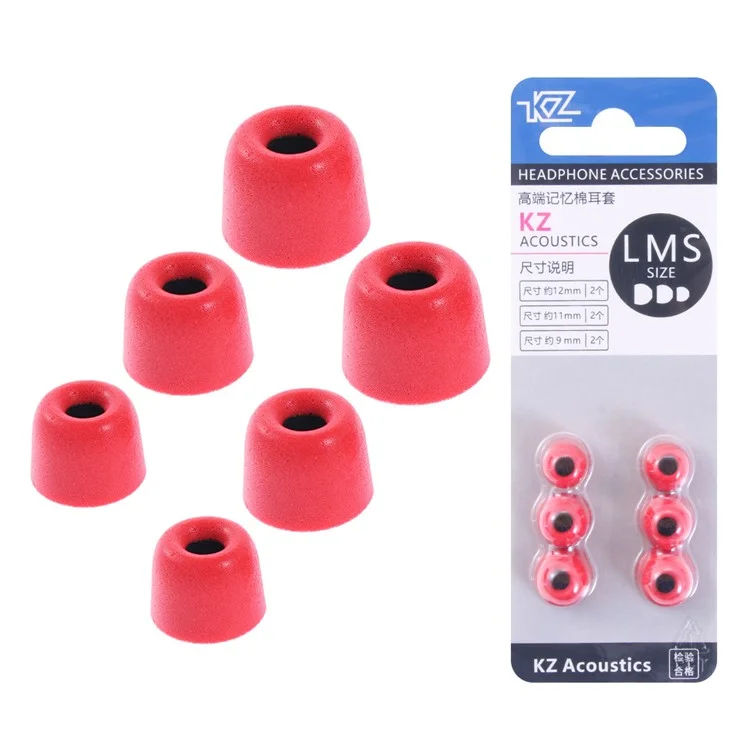 KZ 3 Pairs S / M / L Universal Earphone Tips Replacement Earbuds Memory Foam Earphone Eartips - Red