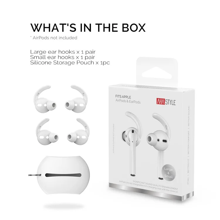 AHASTYLE PT40 pour Apple AirPods avec boîtier de recharge (2016) / (2019) / AirPods avec boîtier de recharge sans fil (2019) 2 paires de capuchons d'écouteurs en silicone, tailles : S + L - Blanc