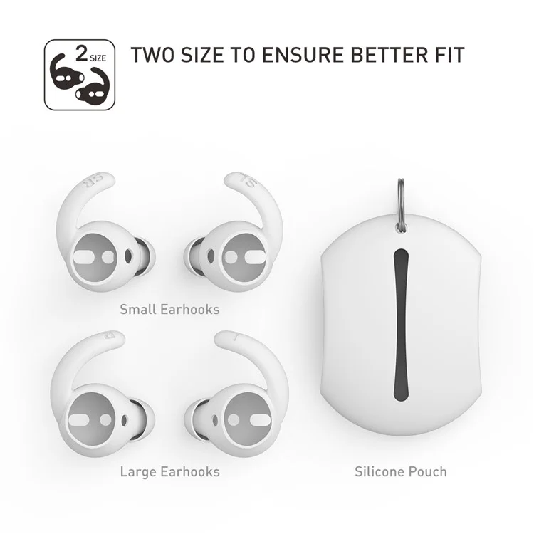 AHASTYLE PT40 pour Apple AirPods avec boîtier de recharge (2016) / (2019) / AirPods avec boîtier de recharge sans fil (2019) 2 paires de capuchons d'écouteurs en silicone, tailles : S + L - Blanc