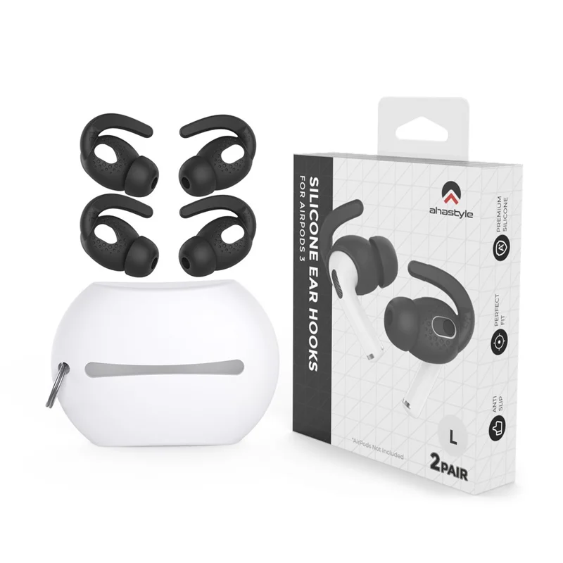 AHASTYLE PT40 2 Paare L Größe Ohrclips-Ohrstöpsel für Apple AirPods 3, rutschfest und verlustgeschützte Ohrstöpsel-Hülle aus Silikon-Kopfhörerstöpsel - Schwarz