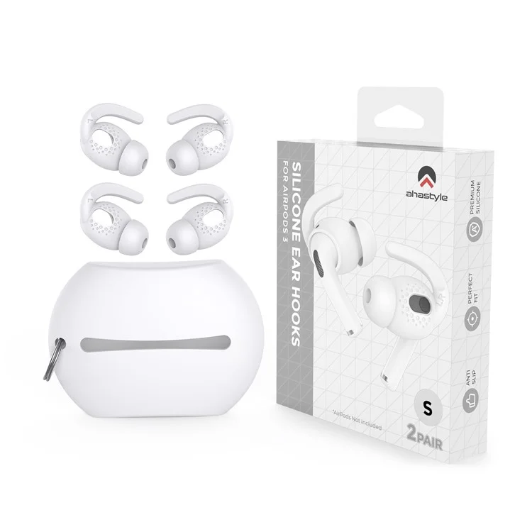 AHASTYLE PT40 2 Pairs S Size Anti-lost Earhook Eartips for Apple AirPods 3, Soft Silicone Anti-slip Earbuds Sleeve Earphone Eartips - White