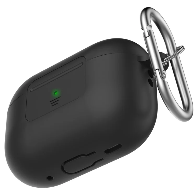 AHASTYLE WG108 Silicone Case for AirPods Pro 2 Case Cover Anti-Fall Integrated Bluetooth-compatible Headset Protector with Strap, Hook - Black
