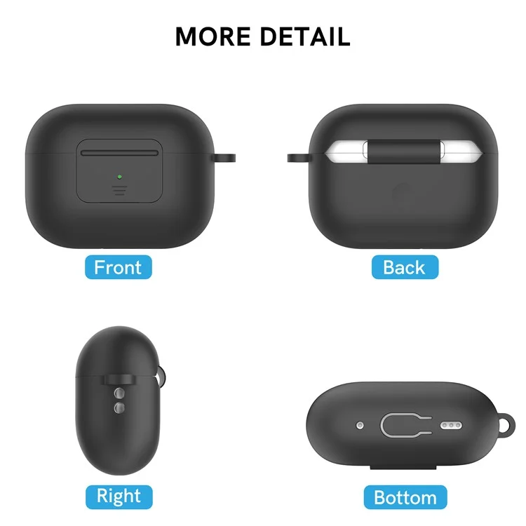 AHASTYLE WG108 Silicone Case for AirPods Pro 2 Case Cover Anti-Fall Integrated Bluetooth-compatible Headset Protector with Strap, Hook - Black