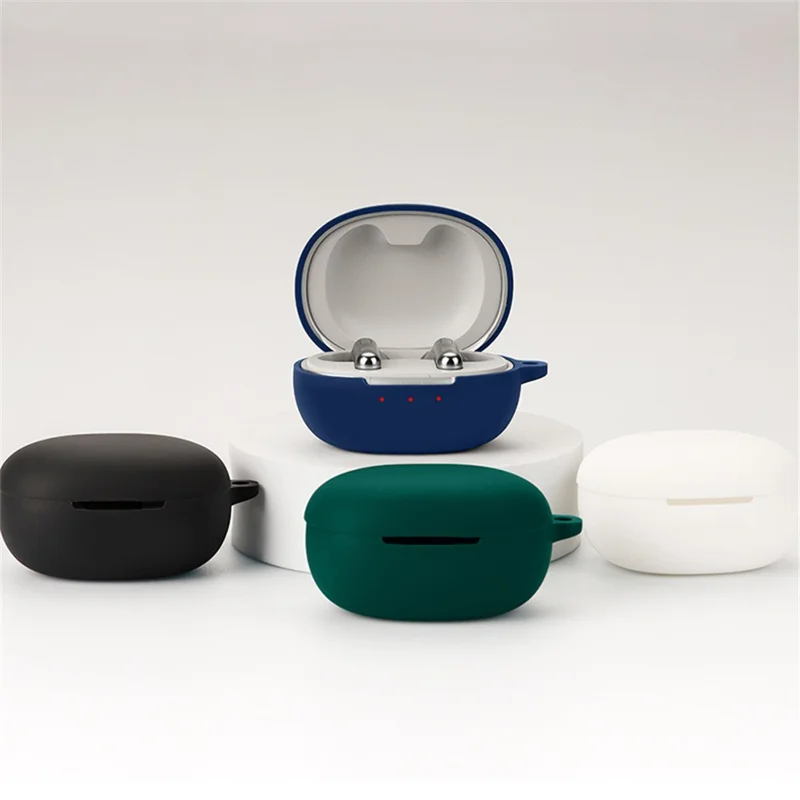 For JBL T280TWS NC2 Wireless Bluetooth-compatible Earphones Soft Silicone Cover Anti-drop Case with Anti-lost Buckle - Dark Blue