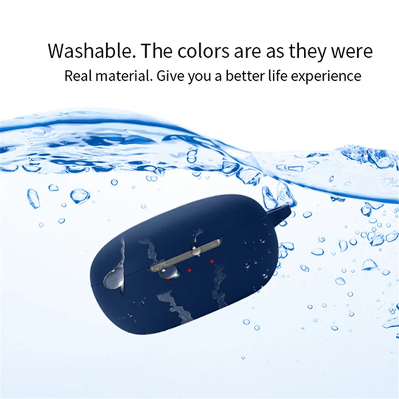 For JBL T280TWS NC2 Wireless Bluetooth-compatible Earphones Soft Silicone Cover Anti-drop Case with Anti-lost Buckle - Dark Blue