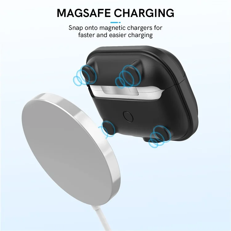 AHASTYLE WE15 Silicone Cover for AirPods Pro 2 Case Magnetic Wireless Charging Headset Protective Case with Strap - Black