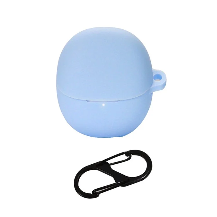 For Xiaomi Buds 4 Wireless Bluetooth-compatible Earphones Charging Box Solid Color Silicone Cover with Anti-lost Buckle - Sky Blue