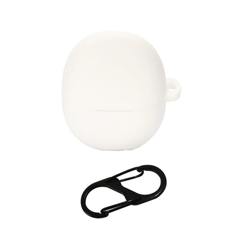 For Xiaomi Buds 4 Wireless Bluetooth-compatible Earphones Charging Box Solid Color Silicone Cover with Anti-lost Buckle - White