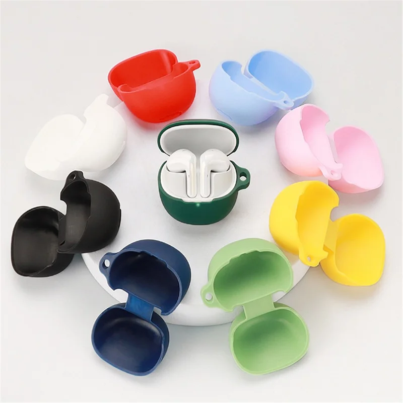 For Xiaomi Buds 4 Wireless Bluetooth-compatible Earphones Charging Box Solid Color Silicone Cover with Anti-lost Buckle - White