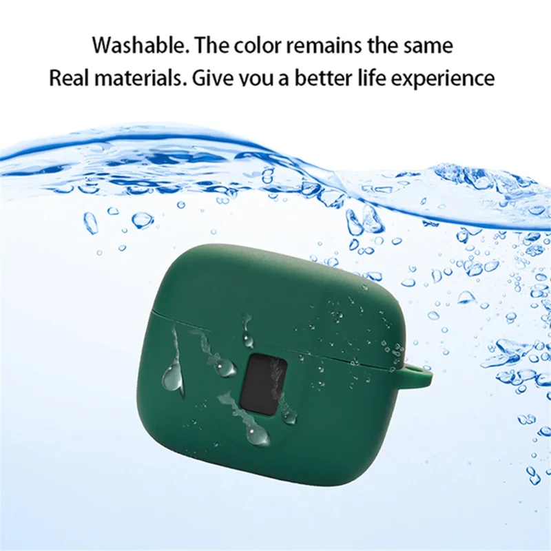 Wireless Bluetooth-compatible Earphones Case for TAGRY X08, Soft Silicone Cover with Anti-lost Buckle - Blackish Green