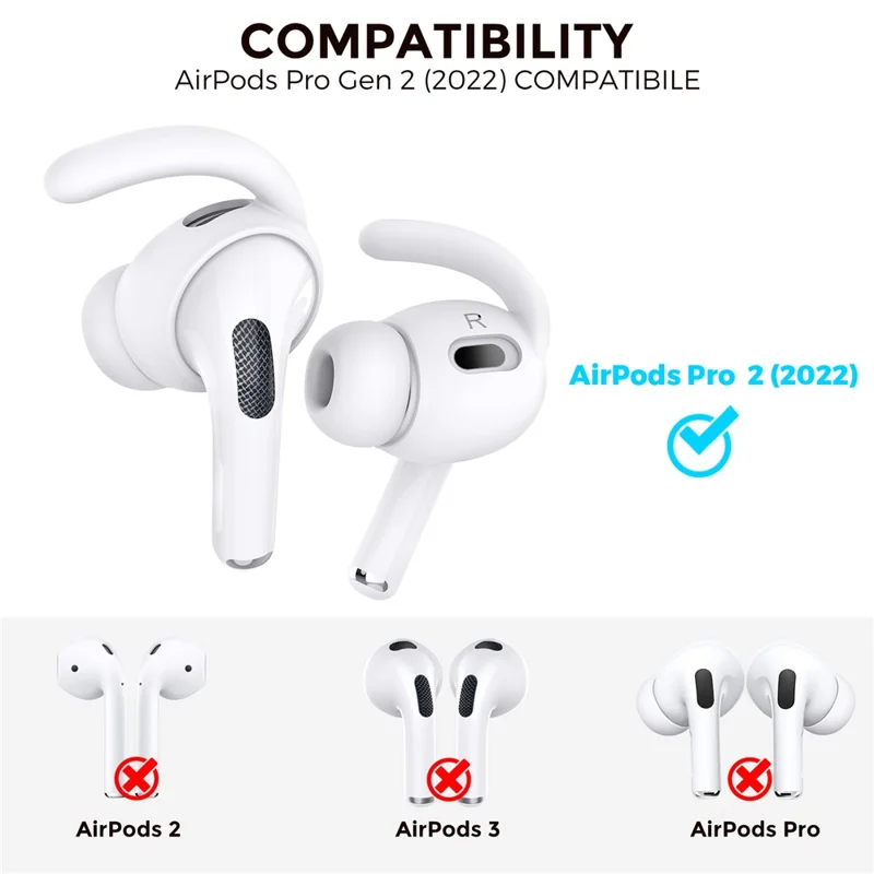AHASTYLE PT189 3 Pairs S Size Earphone Tips for Apple AirPods Pro 2, Soft Silicone Anti-slip Earbuds Sleeve Anti-lost Earhook Eartips - White