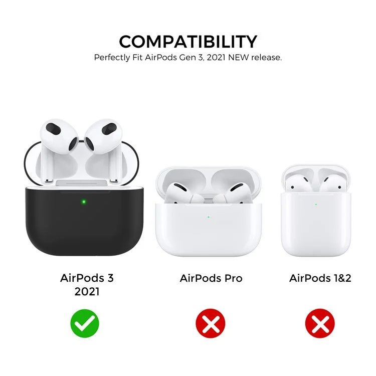 AHASTYLE PT147 For Apple AirPods 3 Splittable Silicone Protective Case Bluetooth-compatible Earphone Anti-drop Anti-dust Cover - Black