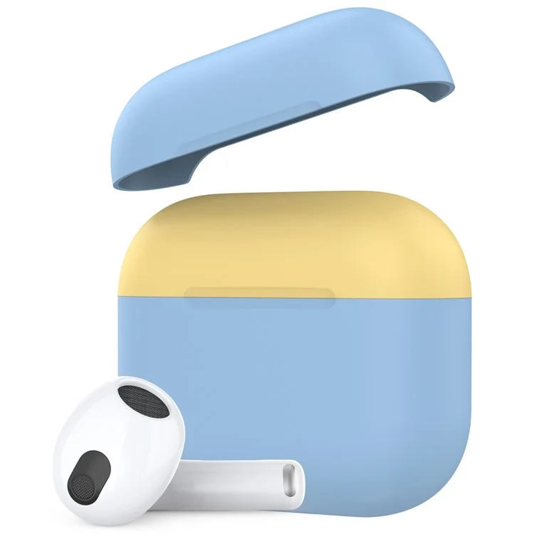 AHASTYLE PT147-2 Custodia in silicone per Apple AirPods 3 Case Dual Color TWS Headset Protective Case (2 cappucci + 1 corpo) - Blu cielo / Giallo
