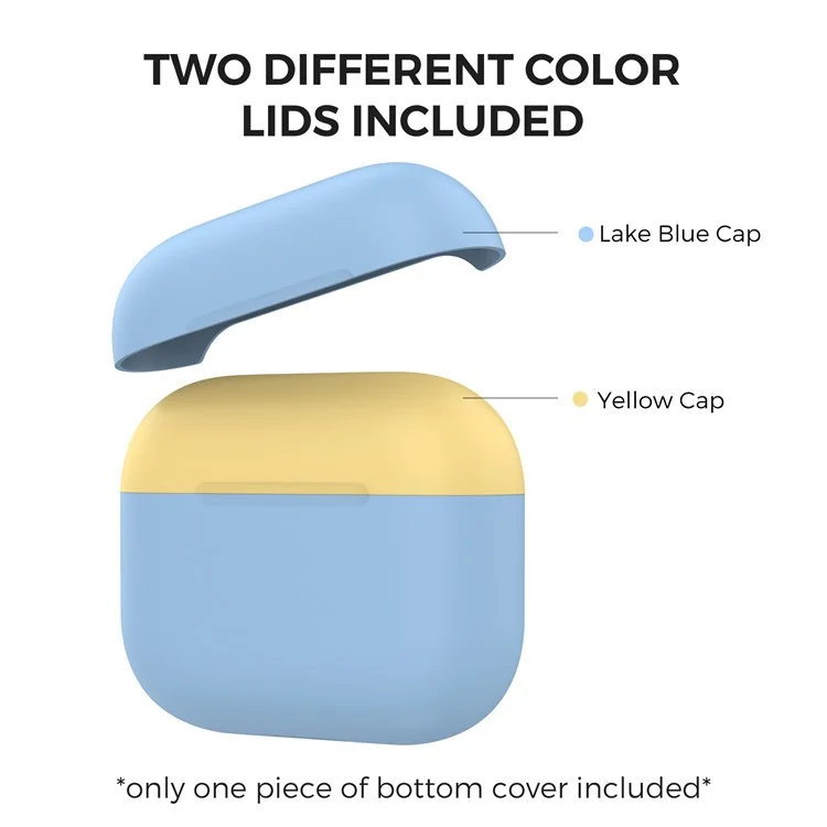 AHASTYLE PT147-2 Custodia in silicone per Apple AirPods 3 Case Dual Color TWS Headset Protective Case (2 cappucci + 1 corpo) - Blu cielo / Giallo