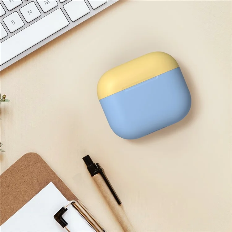 AHASTYLE PT147-2 Custodia in silicone per Apple AirPods 3 Case Dual Color TWS Headset Protective Case (2 cappucci + 1 corpo) - Blu cielo / Giallo