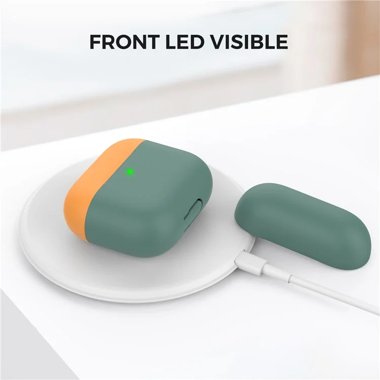 AHASTYLE PT147-2 Silicone Cover for Apple AirPods 3 Case Dual Color TWS Headset Protective Case (2 Caps + 1 Body) - Midnight Green / Orange