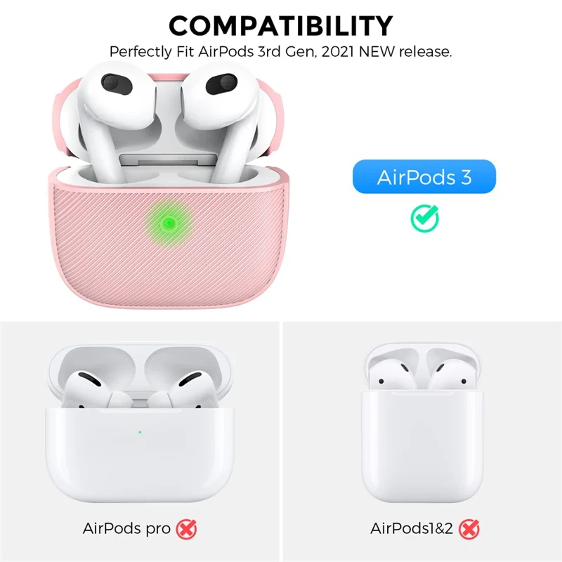 AHASTYLE PT177 For Apple AirPods 3 Stripe Design Bluetooth-compatible Earphone Drop-proof Cover  Splittable Soft Silicone Protective Case - Pink