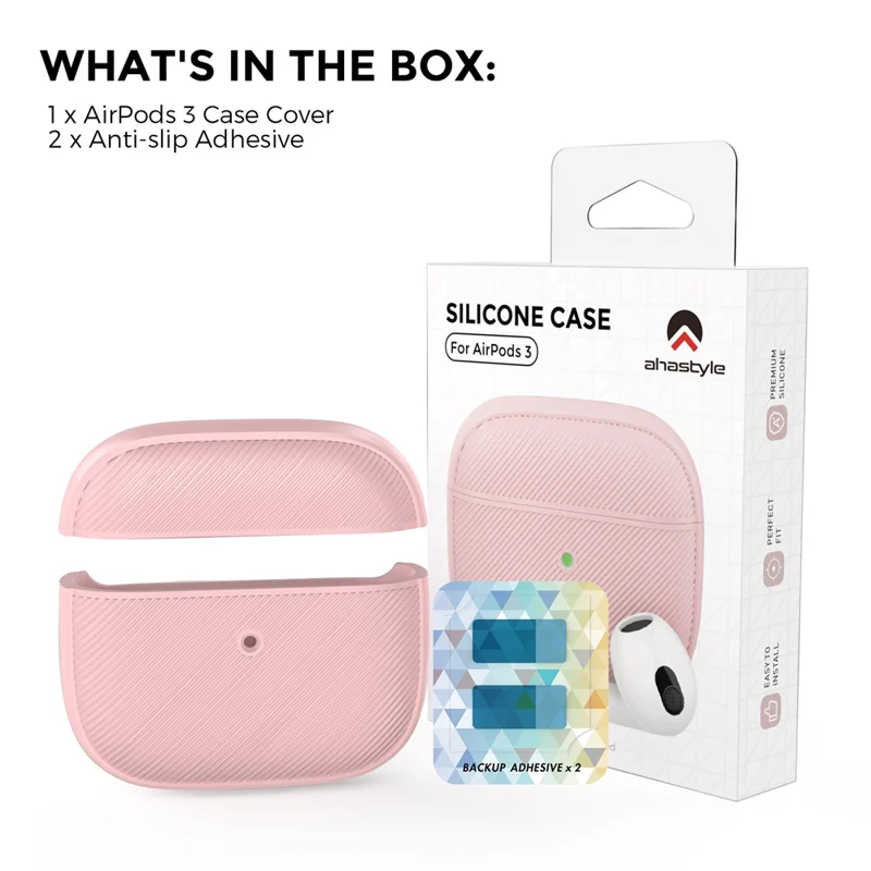 AHASTYLE PT177 For Apple AirPods 3 Stripe Design Bluetooth-compatible Earphone Drop-proof Cover  Splittable Soft Silicone Protective Case - Pink