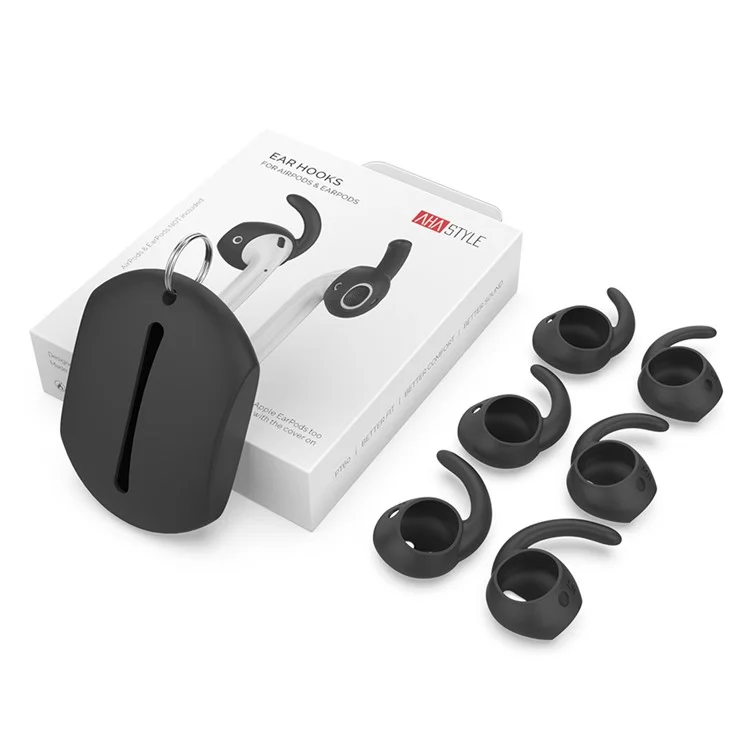 AHASTYLE PT60 3 Pairs S / M / L Size Earhook Eartips for Apple AirPods 1 / 2, Soft Silicone Earphone Anti-lost Anti-slip Earbuds Cover - Black