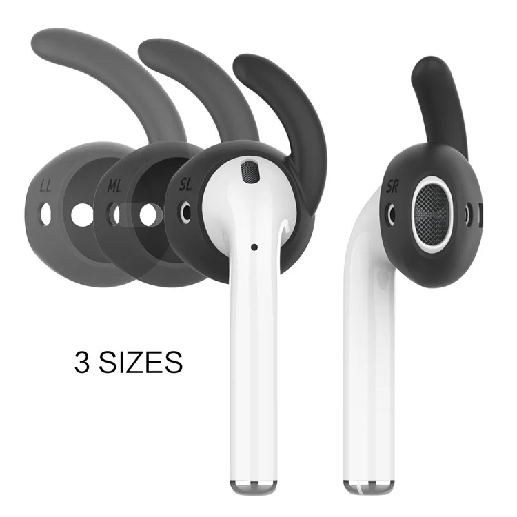 AHASTYLE PT60 3 Pairs S / M / L Size Earhook Eartips for Apple AirPods 1 / 2, Soft Silicone Earphone Anti-lost Anti-slip Earbuds Cover - Black