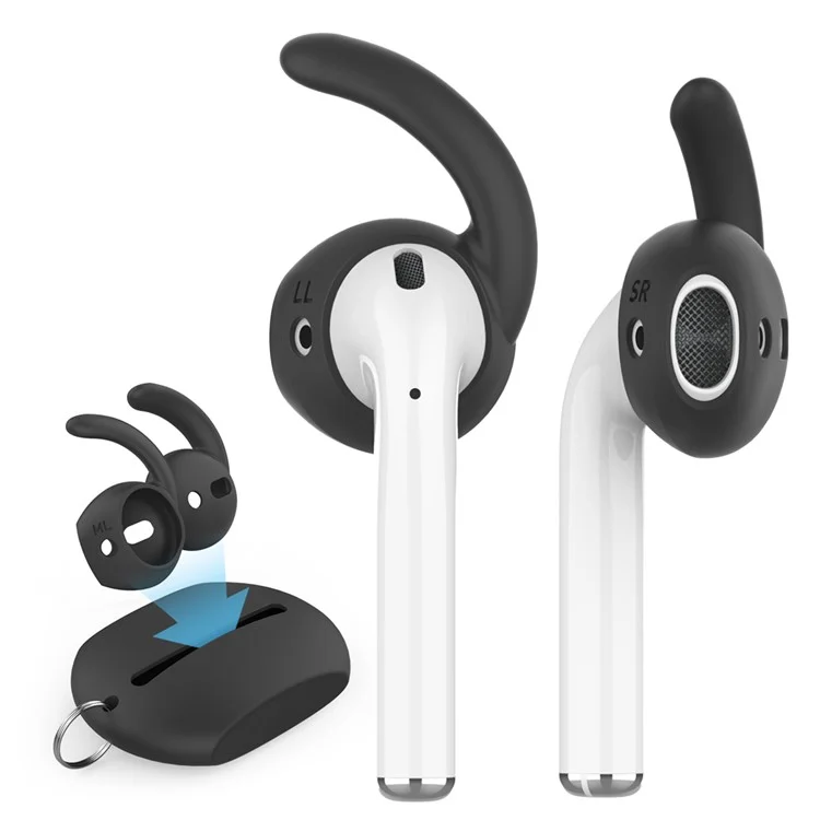 AHASTYLE PT60 3 Pairs S / M / L Size Earhook Eartips for Apple AirPods 1 / 2, Soft Silicone Earphone Anti-lost Anti-slip Earbuds Cover - Black