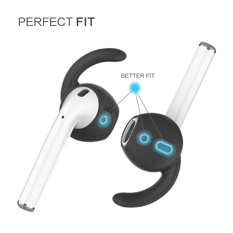 AHASTYLE PT60 3 Pairs S / M / L Size Earhook Eartips for Apple AirPods 1 / 2, Soft Silicone Earphone Anti-lost Anti-slip Earbuds Cover - Black