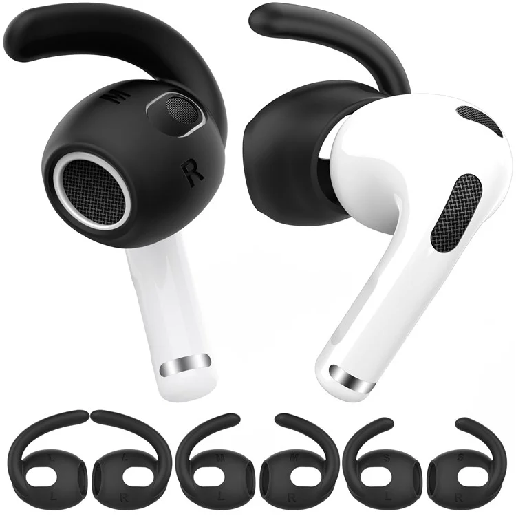 AHASTYLE PT60-3 3 Pares de Tamanho S / M / L Fone de Ouvido In-ear Eartips para Apple AirPods 3, Capa de Silicone Macio Anti-perda Earhook Earbuds - Preto