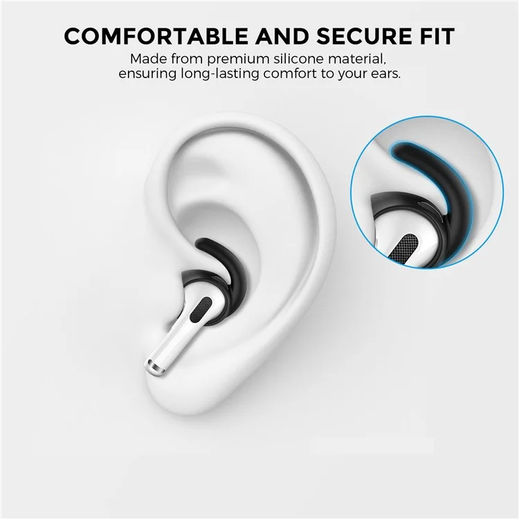 Ahastyle PT60-3 Антиклассные Ушные Крючки Для AirPods Pro 3 Anti-Slip Earhook 3 Пары Силиконовые Ушные Кончики с Коробкой Для Хранения (размер: M) - Черный