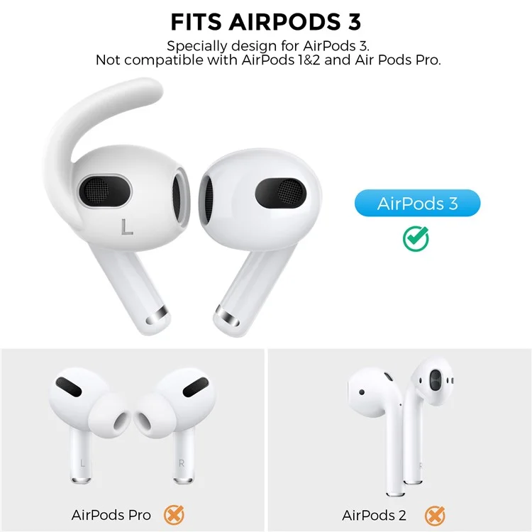 Ahastyle Pt60-3 3 Paare Ohrhaken Für AirPods 3 Anti-skid-earhook-design Silikonohrspitzen Mit Aufbewahrungsbox (größe: S) - Weiss