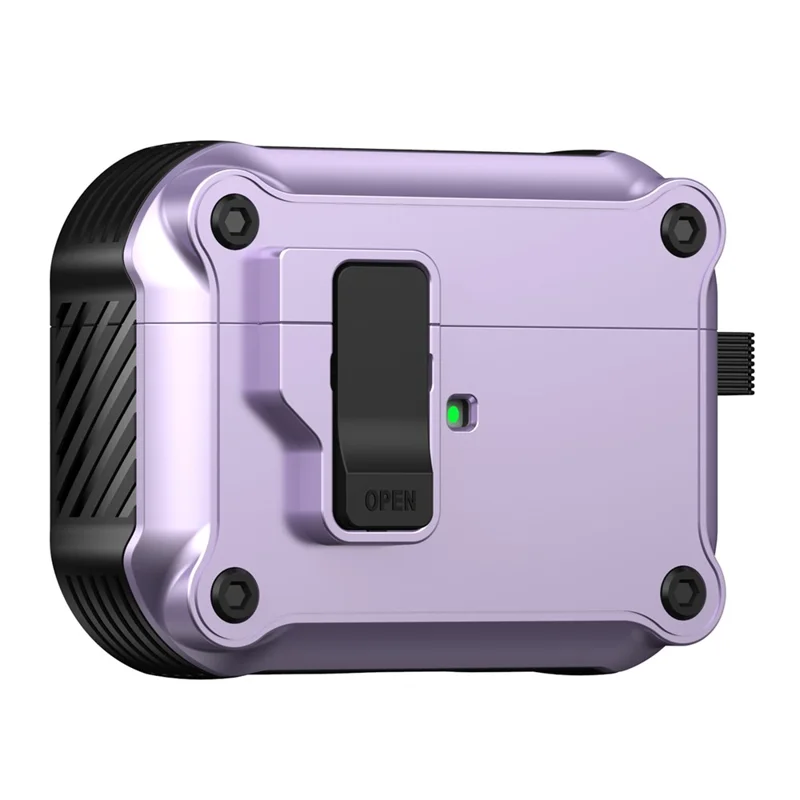 Earphone Case for Apple AirPods Pro 2, Bluetooth-compatible Earbuds TPU+PC Cover with Auto Opening Lock and Carabiner - Purple